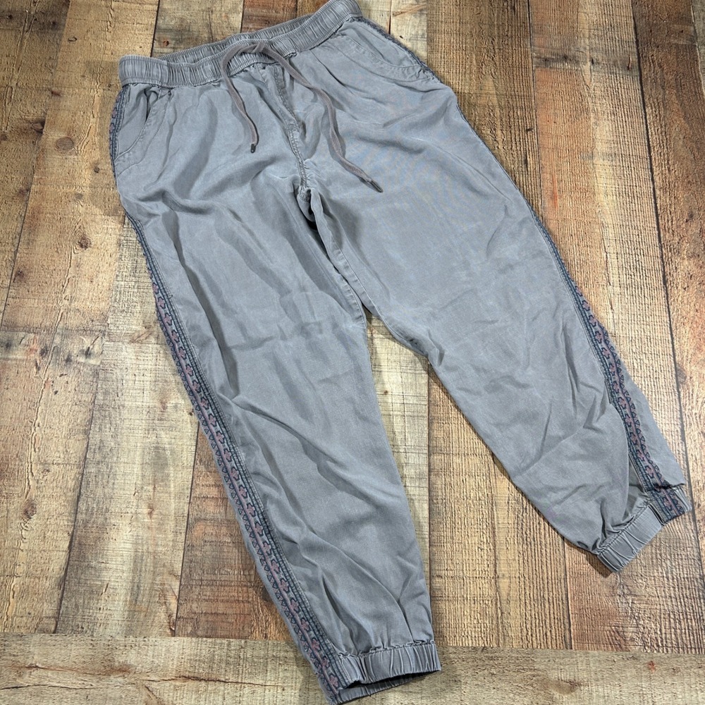 Knox Rose Womens Gray Medium Lyocell Jogger Pants Boho Embroidered Trim